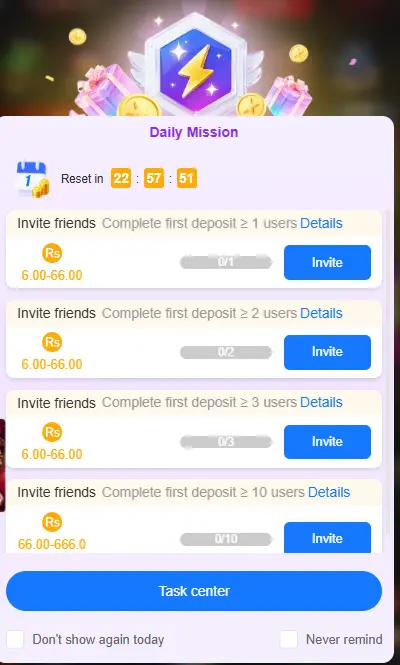 Daily mission of a555 game