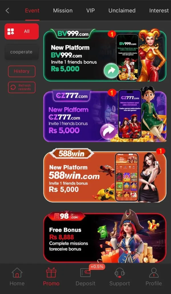 Free spins for E98 game