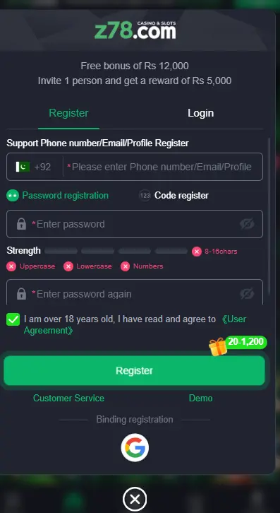 Register & Login of z78-game