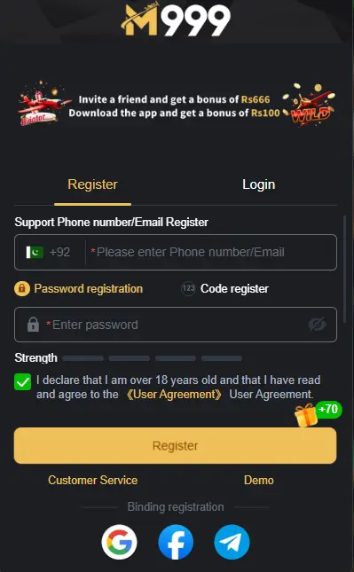 LOGIN AND REGISTER TO M999-GAME
